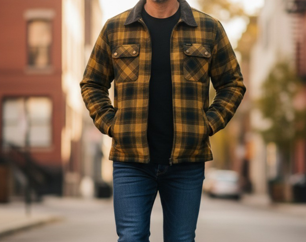 Wrangler Mens Large Brown Yellow Flannel Full Zip Shirt Jacket Shacket